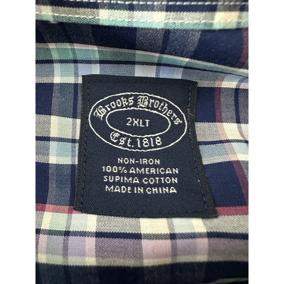 Brooks Brothers Oxford Button Down Shirt Men 2XLT Blue Check Long Sleeve Career - Picture 3 of 8
